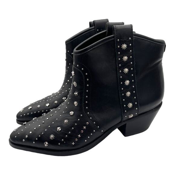 Western Black Leather Studded Sam Edelman Womens Brian Ankle Boots 6.5M EUC - Picture 1 of 11
